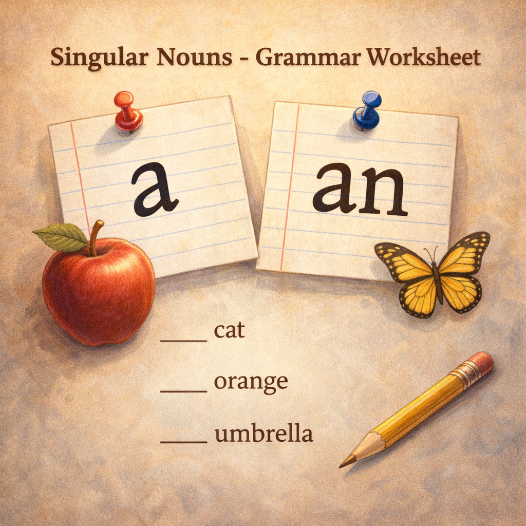 Using “a” and “an” with Singular Nouns - Grammar Worksheet